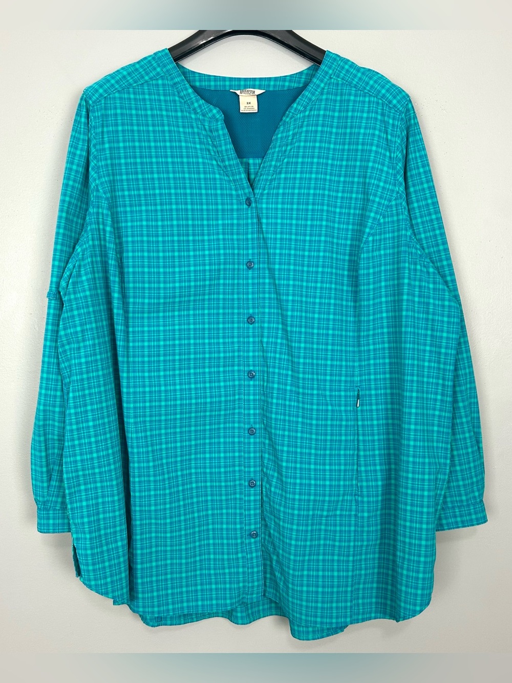 Duluth Flex Sidewinder Tunic Top Women’s Size 2X Button Front Lightweight Plaid